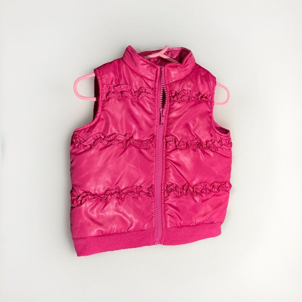 Kids Play Baby Girls Puffer Vest Jacket Full Zip Up Pink Ruffle accent 6-9 Month